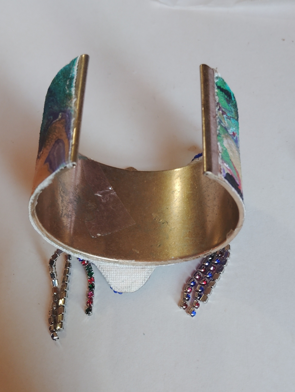 Handmade Mardi Gras Cat Face Mask Statement Bracelet Wrist Cuff Colorful - Picture 5 of 8